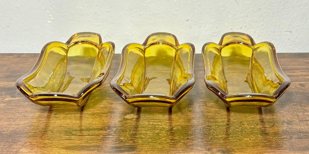 Vintage Indiana Glass Amber Banana Split Trays Set of 3